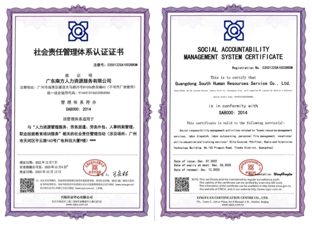广东南方人力资源服务有限公司成功通过社会责任管理体系认证年审